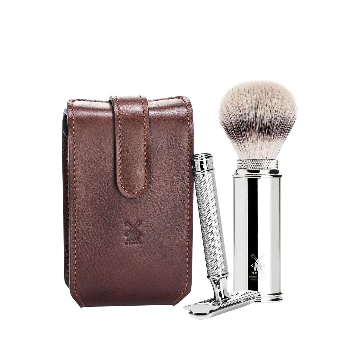 Travel Shaving Set Brown 3-Piece