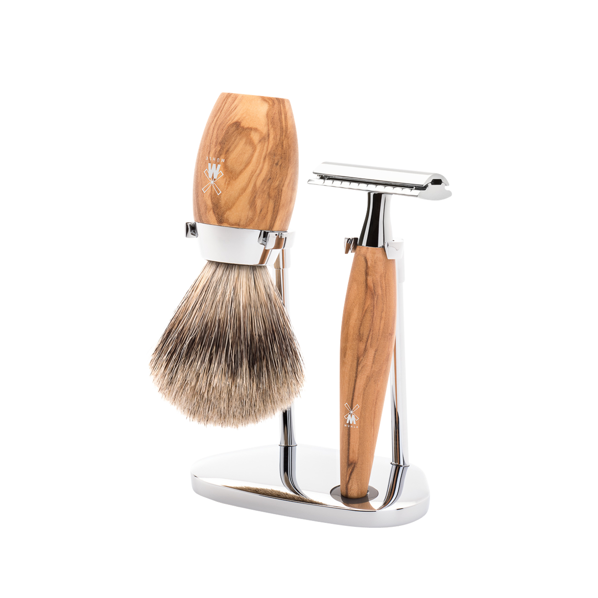 Kosmo Shaving Set Olive Wood 3-Piece