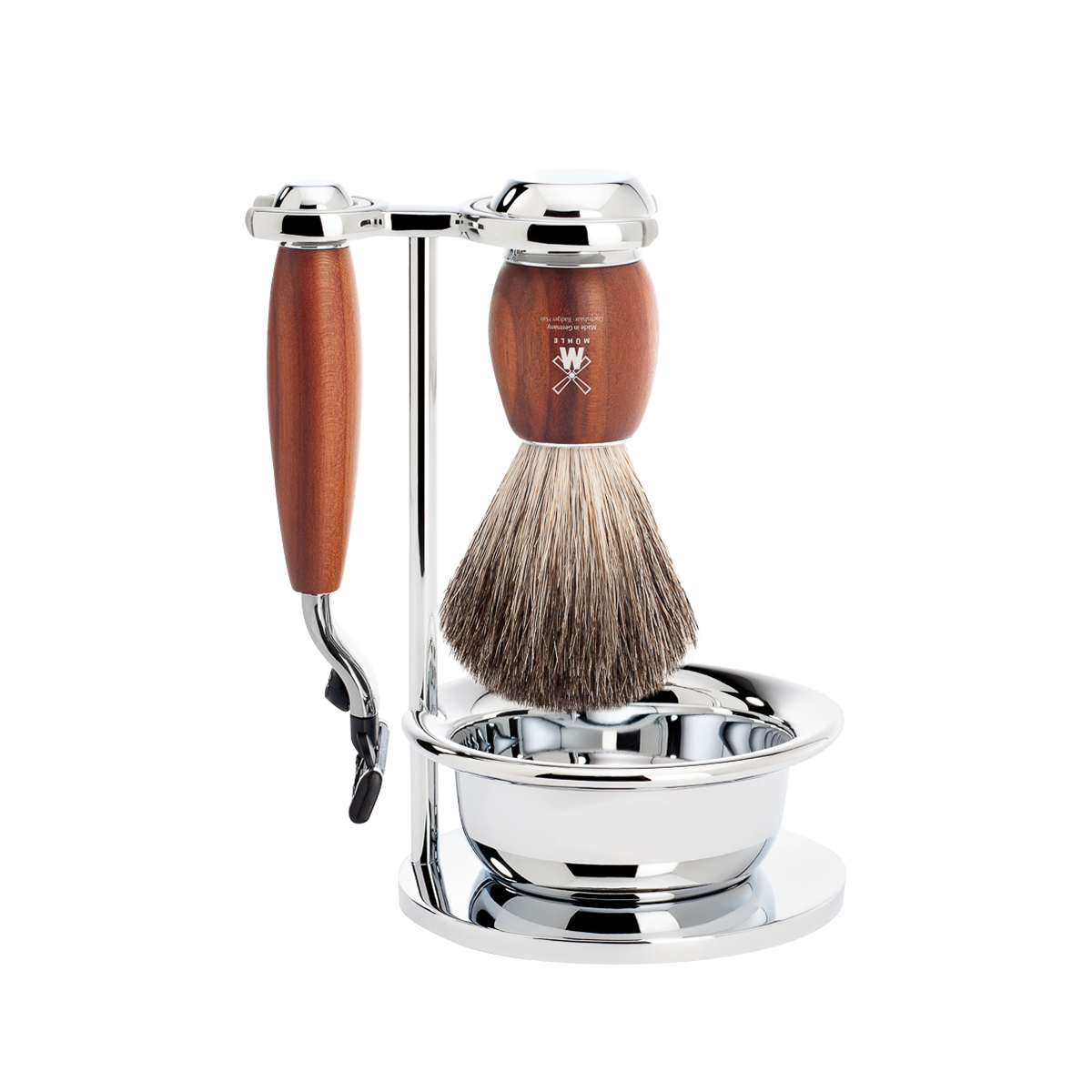 Vivo Mach3 Shaving Set Plum Wood 4-Piece