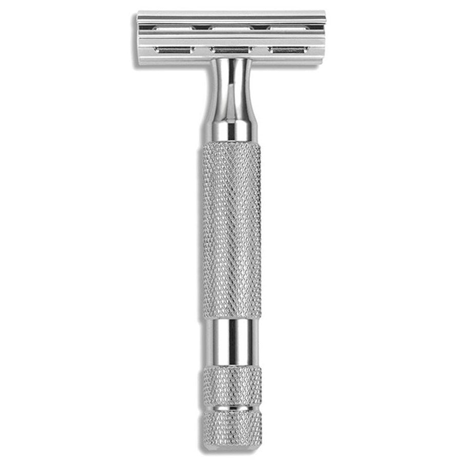 6C Double Edge Safety Razor White Chrome