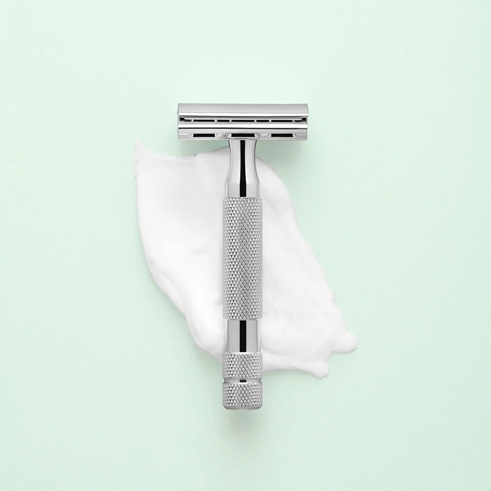 6C Double Edge Safety Razor White Chrome