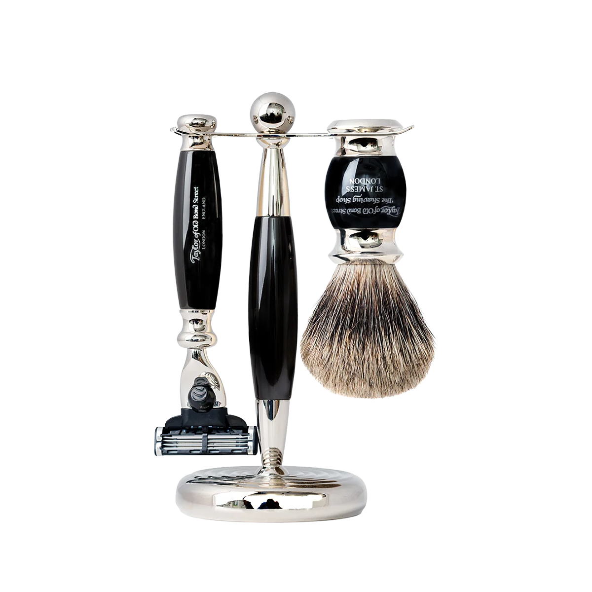 Edwardian Mach3 Pure Badger Shaving Set Black 3-Piece
